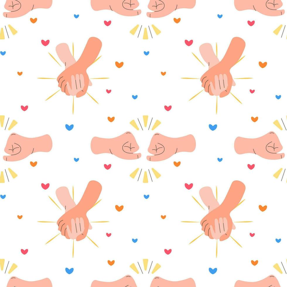 Seamless hand pattern, holding hands, fists, vector