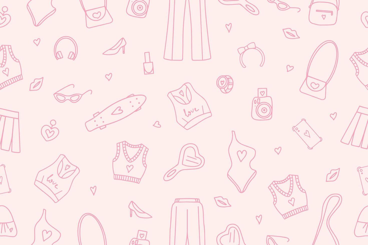 Seamless fashionable pink patterns in Barbicore style. . Vector illustration
