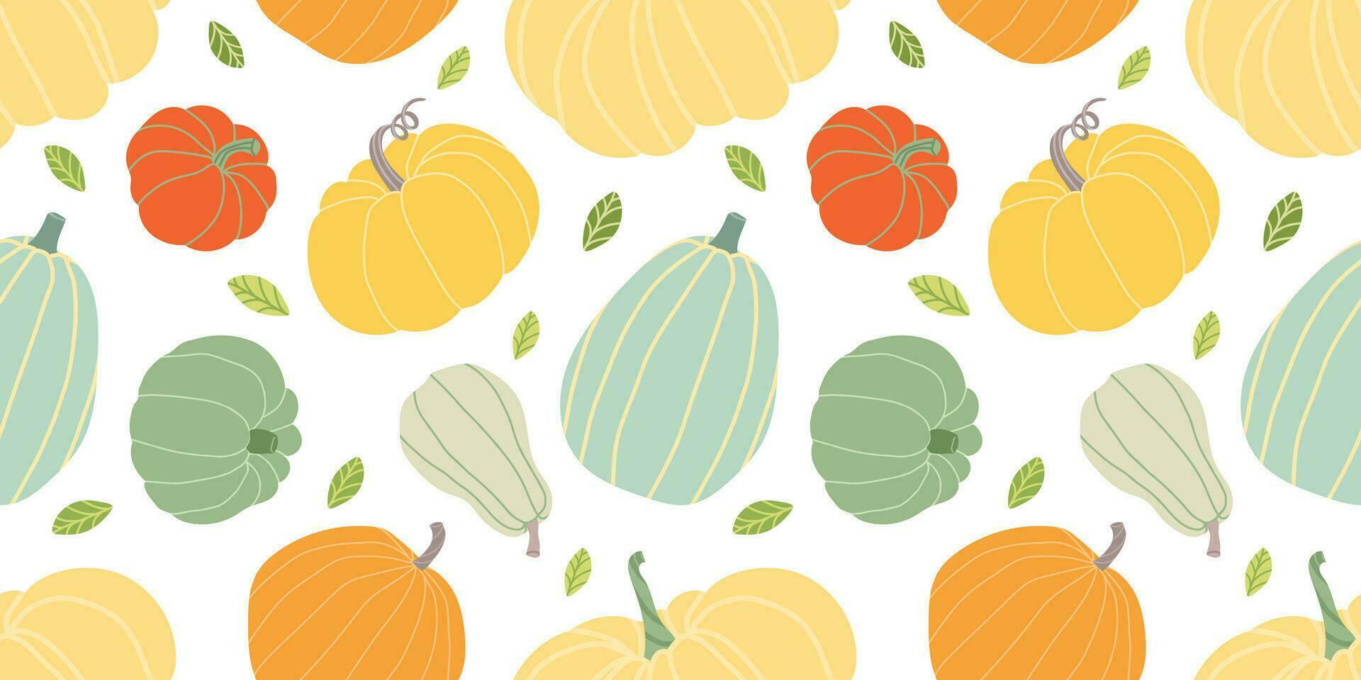 Pumpkin harvesting seamless pattern. Colorful harvest illustration. Used for paper, cover, gift wrap, fabric. Vector illustration. Autumn seamless patterns.