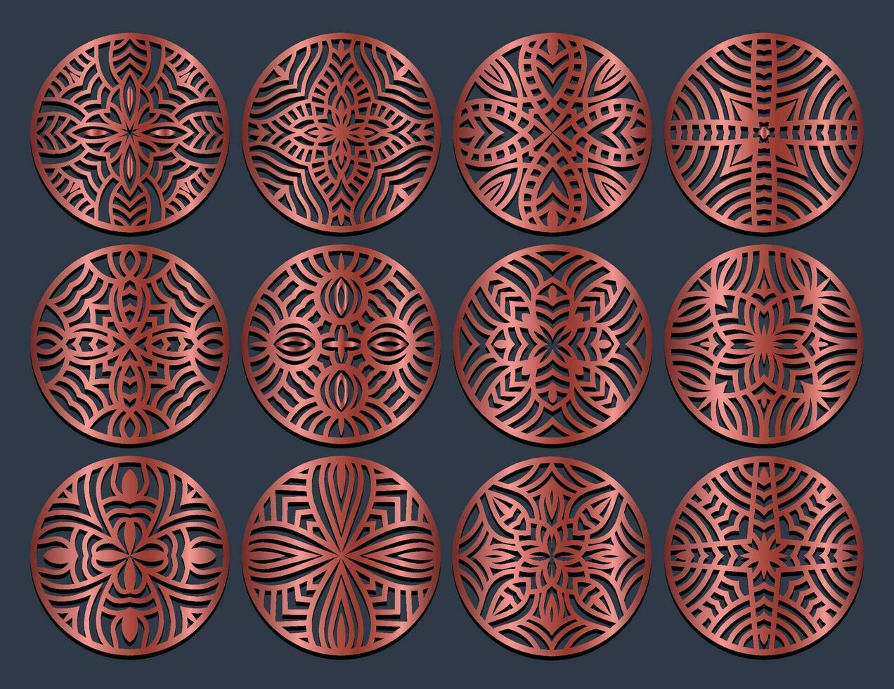 Lotus Mandala Vector Template Set for Cutting and Printing Oriental silhouette ornament Vector coaster design