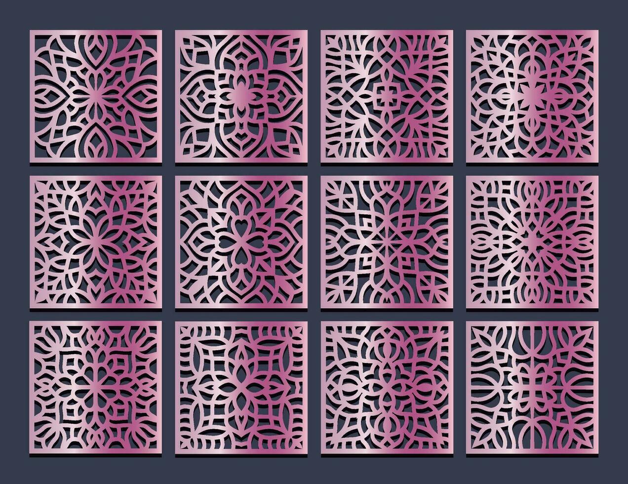 Lotus Mandala Vector Template Set for Cutting and Printing Oriental silhouette ornament Vector coaster design