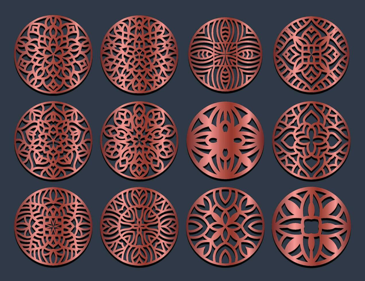 Lotus Mandala Vector Template Set for Cutting and Printing Oriental silhouette ornament Vector coaster design
