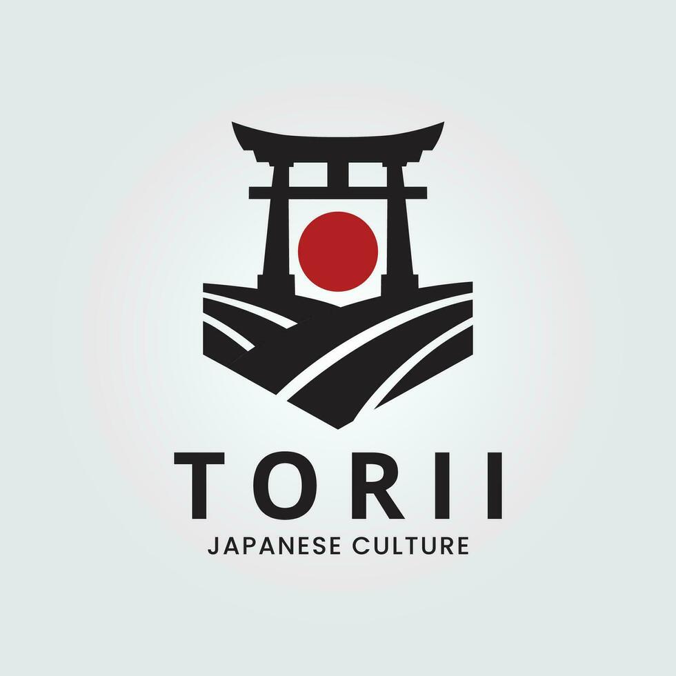 torii gate with sunburst logo vector symbol illustration design