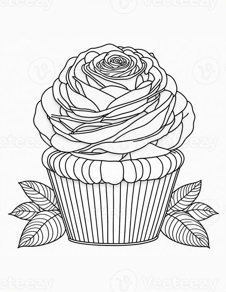 large cupcake with roses  flowers graphics for coloring for children and adults photo