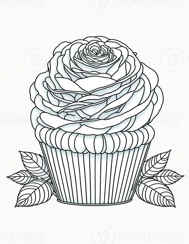 large cupcake with roses  flowers graphics for coloring for children and adults photo