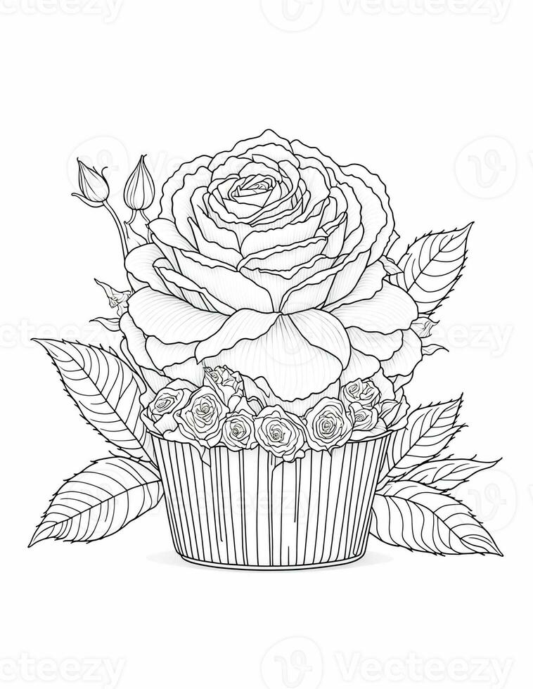 large cupcake with roses  flowers graphics for coloring for children and adults photo