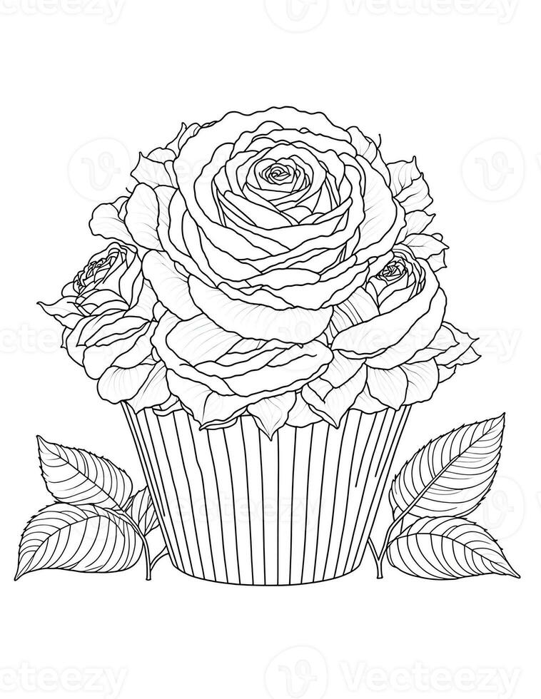 large cupcake with roses  flowers graphics for coloring for children and adults photo