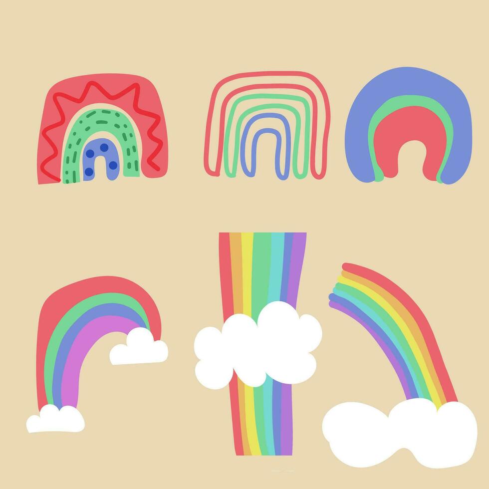 Beautiful rainbows illustrations. Vector icons set