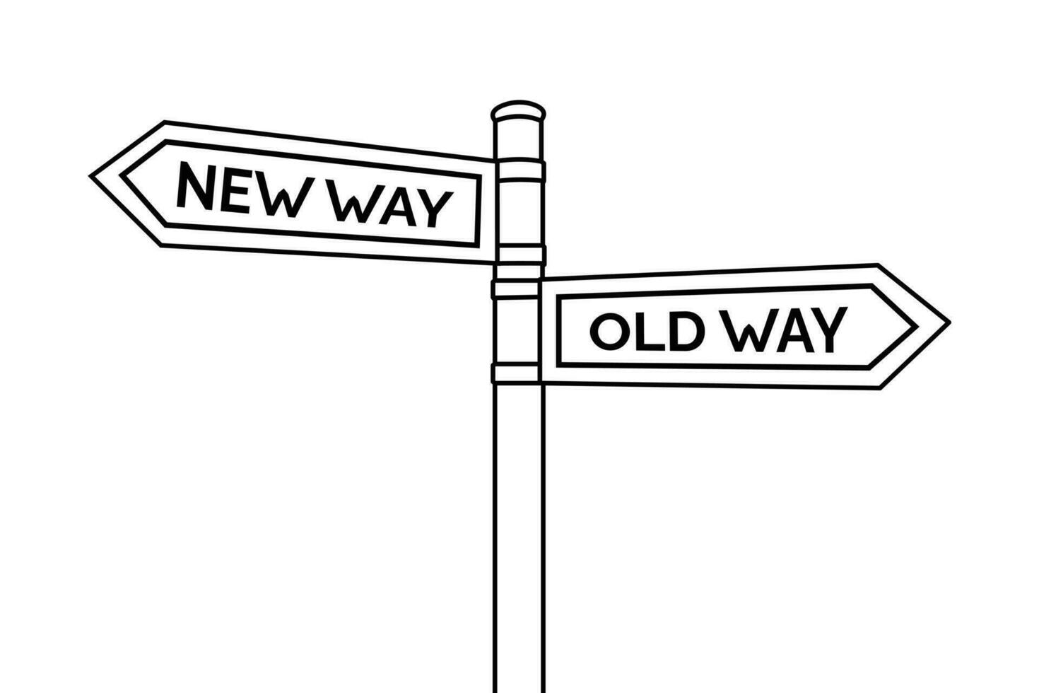 Business concepts vector of two road signs representing the Old Way and New Way