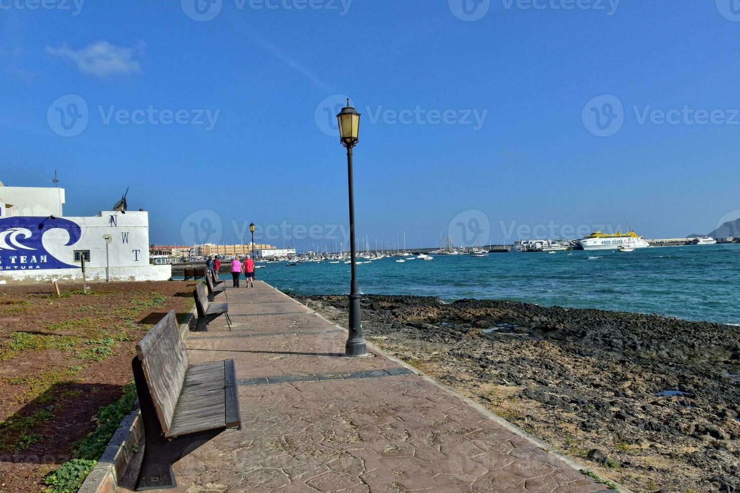 view of the beach and blue ocean on the Canary Island Fuerteventura in Spain photo