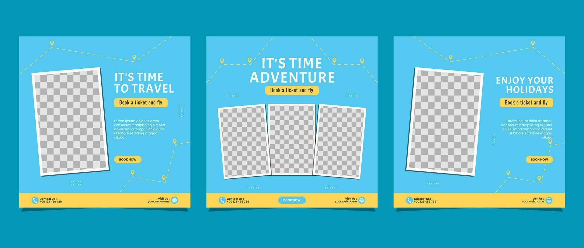 Travel business promotion web banner template design for social media marketing, tour advertising, banner offer, and and sale promo vector