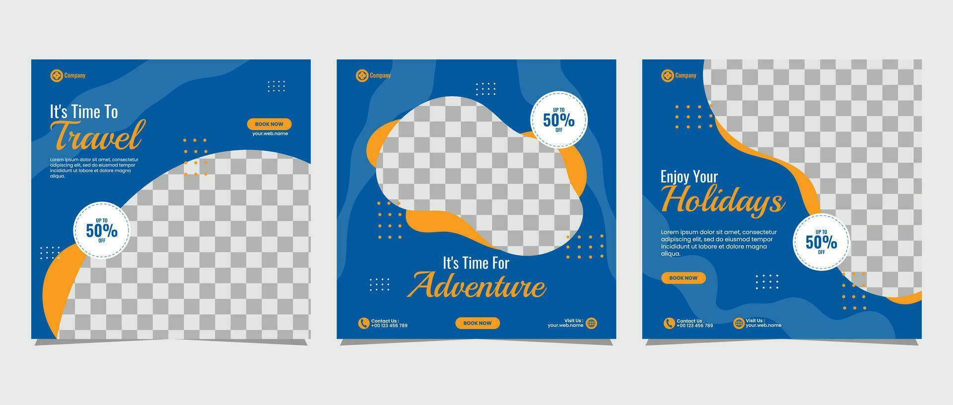 Travel business promotion web banner template design for social media marketing, tour advertising, banner offer, and and sale promo vector
