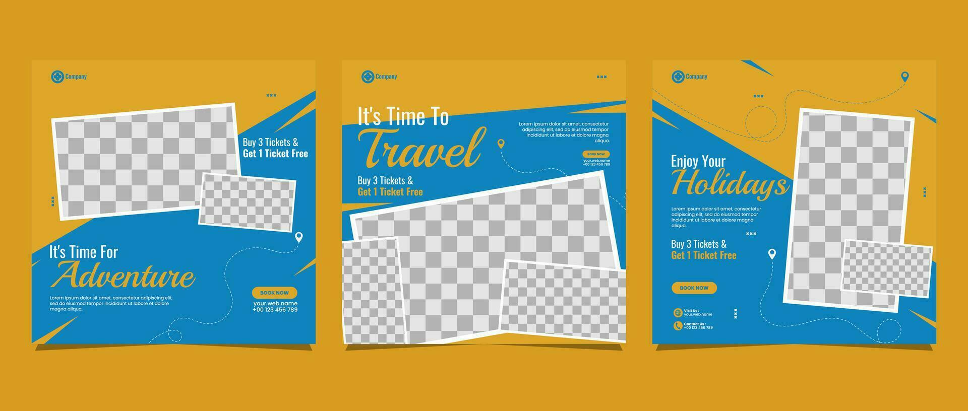 Travel business promotion web banner template design for social media marketing, tour advertising, banner offer, and and sale promo vector