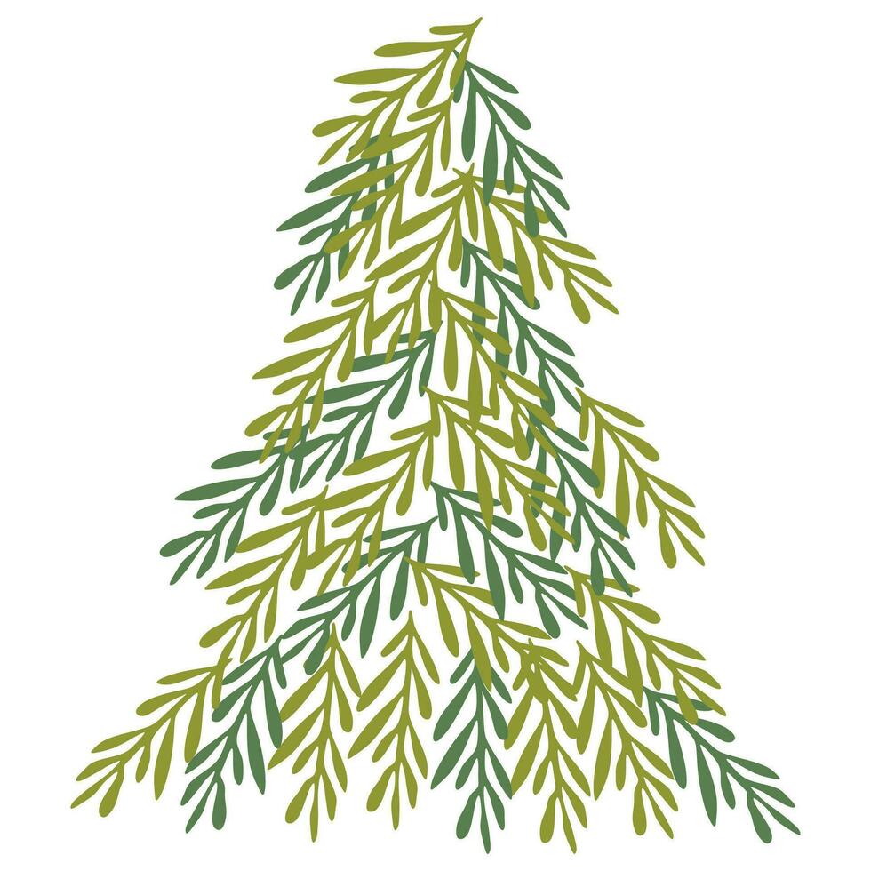 Tree tree made of fir branches. Christmas tree, pine, winter. Evergreen botany vector illustration isolated on white. Seasonal plant, Christmas decoration, Postcard template. Design art element.