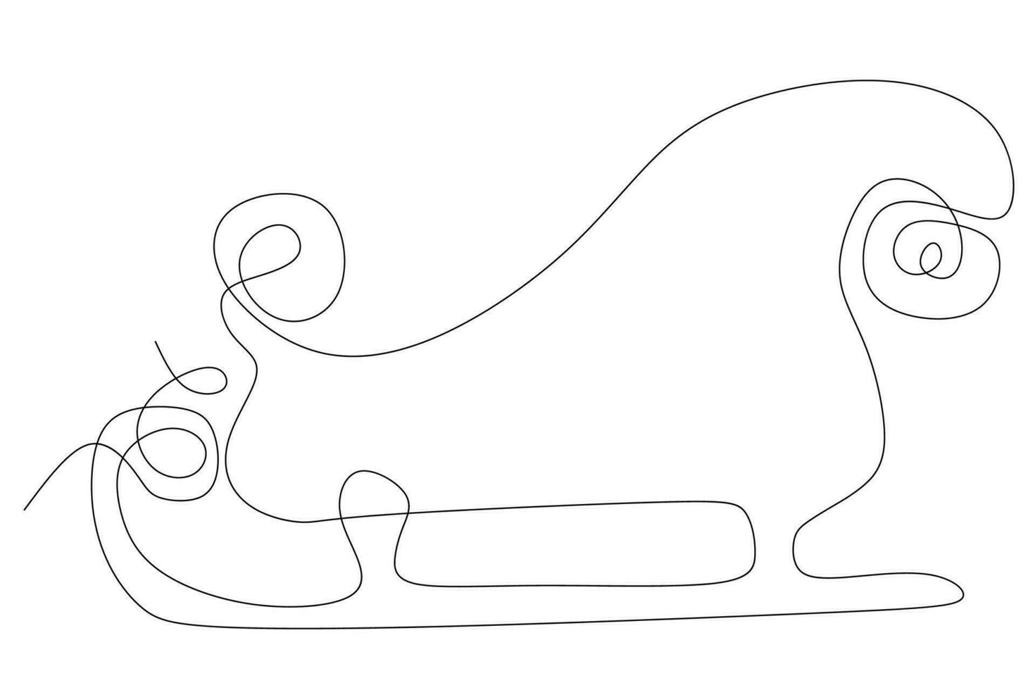 Santa sleigh one line art. Continuous line drawing of New year holidays, Christmas, traditional, decor, winter carriage, sledge, winter, magic. Design element for Postcard, Banner, Card, Template vector