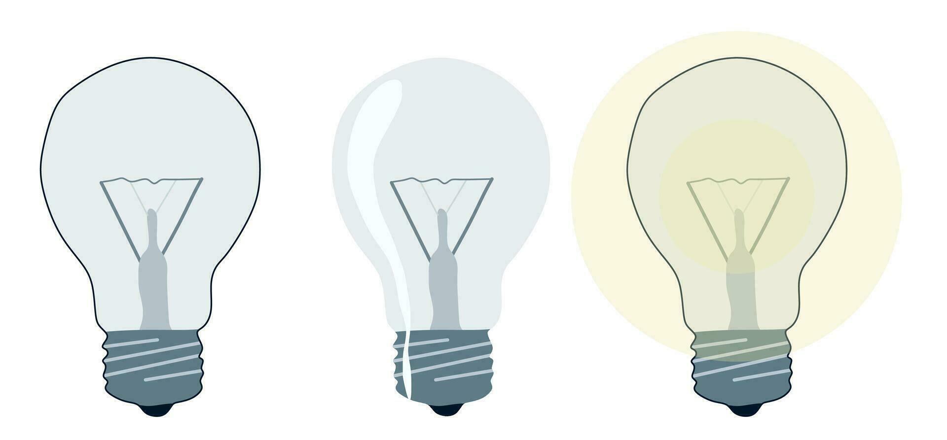 Light bulb vector Set. Color vector isolated on white background Light bulb. Flat cartoon illustration, save energy concept, innovation and electricity.