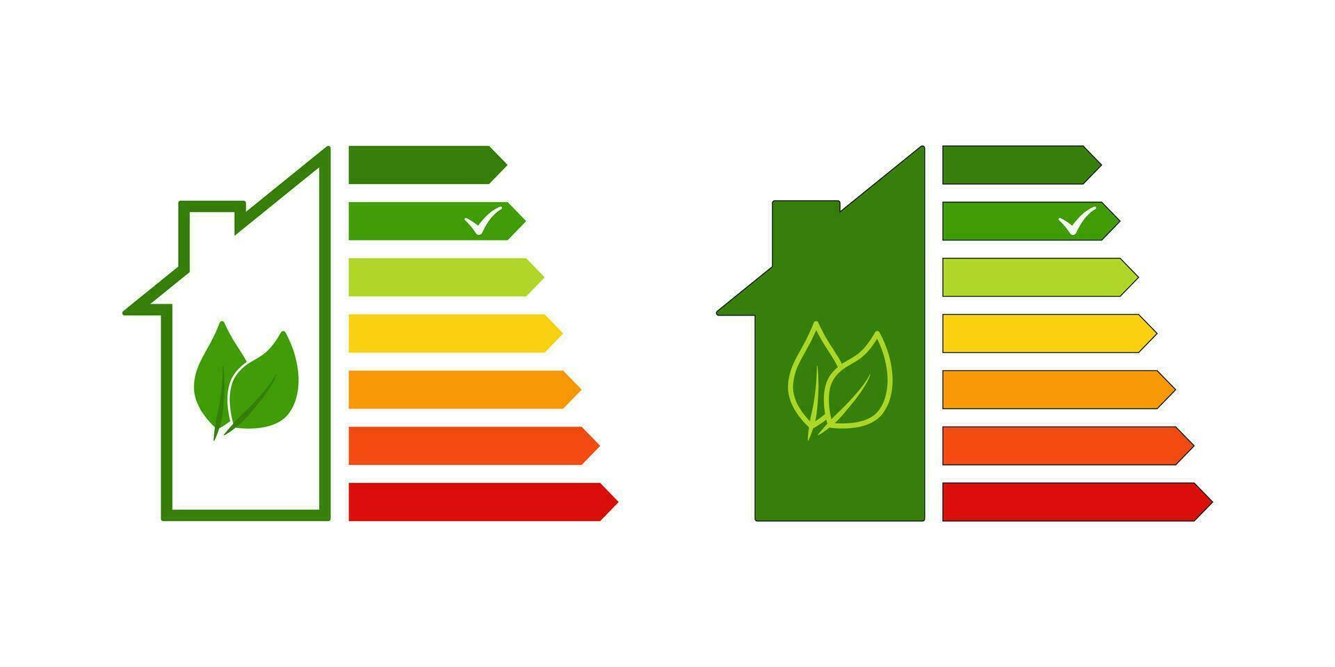 energía eficiencia clasificación icono. energía ahorro clase símbolo. electricidad, eco amigable, bajo consumo eco casa. describir, plano y de colores estilo icono para web diseño. vector ilustración.