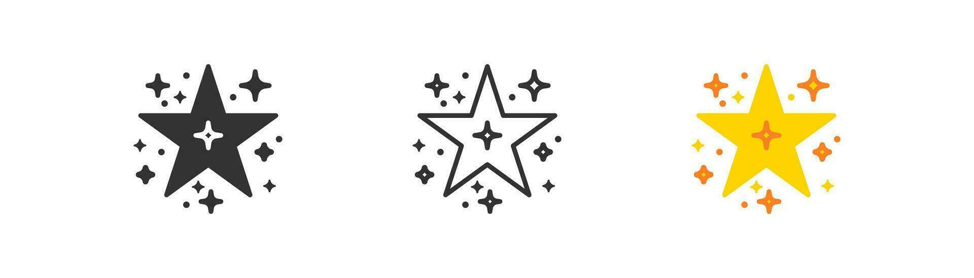 Shine and sparkle stars icon. Success symbol. Bright, star, lightning, astronomy, glowing light, clean, twinkle effect. Outline, flat and colored style. Flat design vector illustration.