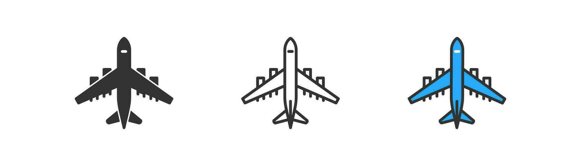 Plane icon on white background. Flight symbol. Tourism, airplane, travel, air transportation. Outline flat and colored style vector illustration.