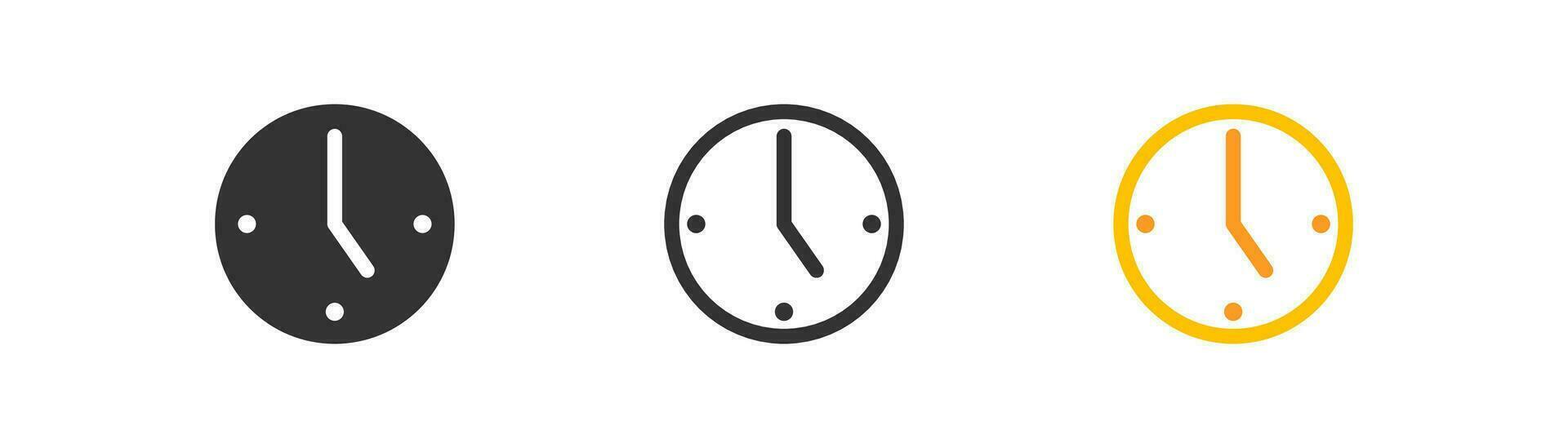 Clock icon. Time symbol. Time management, counting, deadline and delay, hour. Outline, flat and colored style icon for web design. Vector illustration.