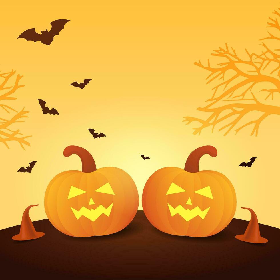 Halloween background with an illustration of two pumpkins and a combination of orange colors vector