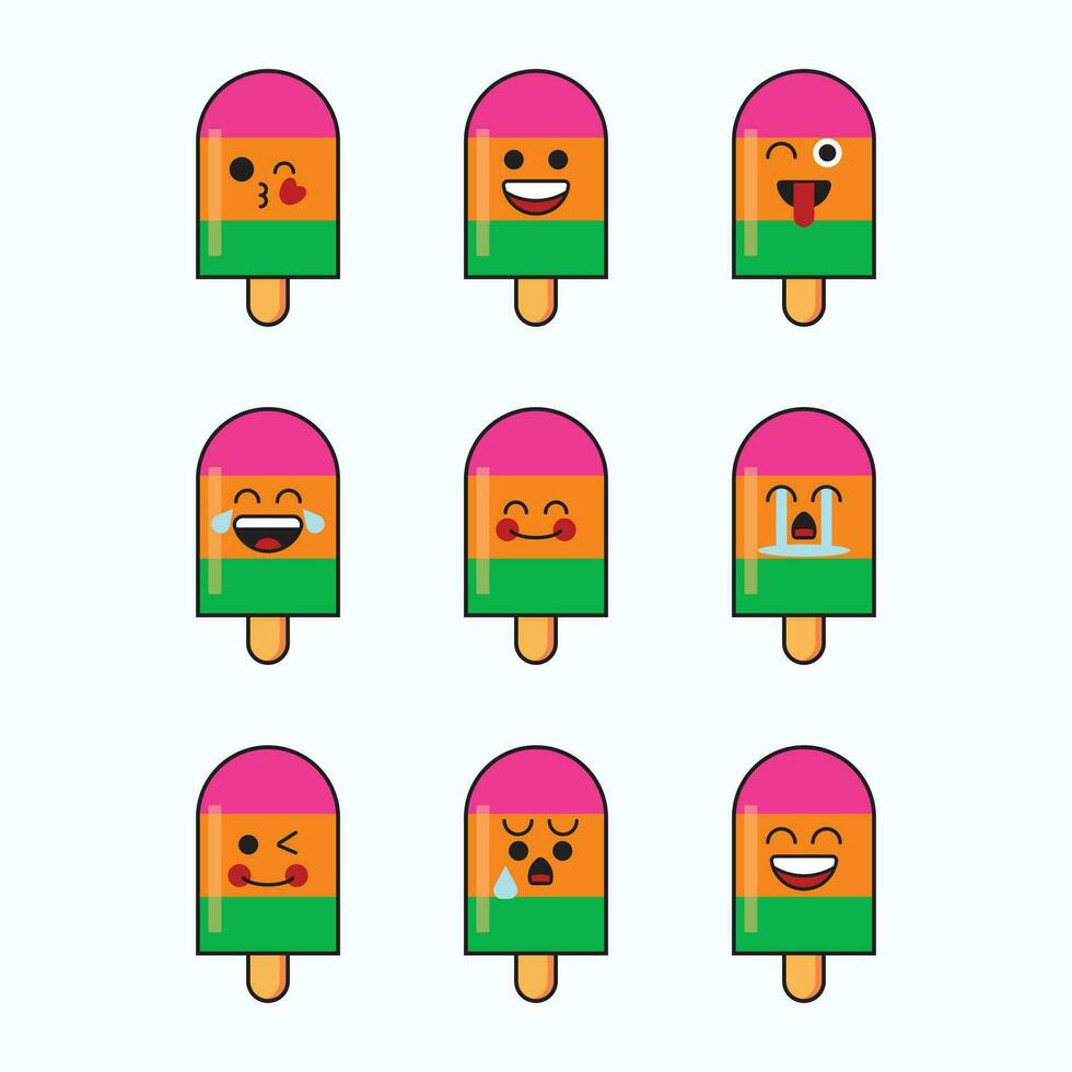 color ice cream icon set vector emoticon.