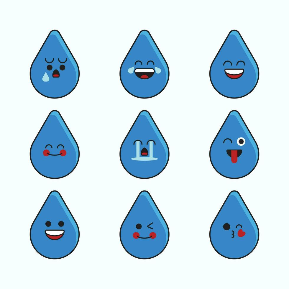 Water drop emoticon icon set. vector