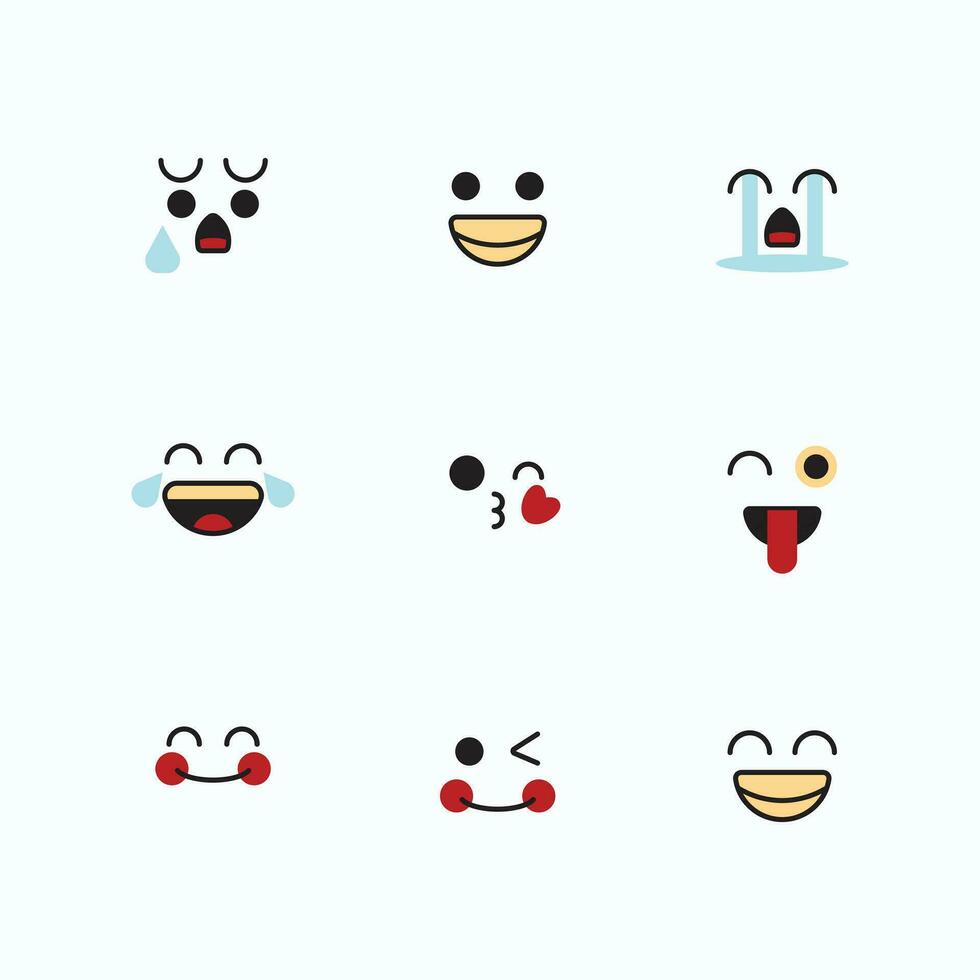 emoticones con varios gracioso expresiones icono colocar. vector