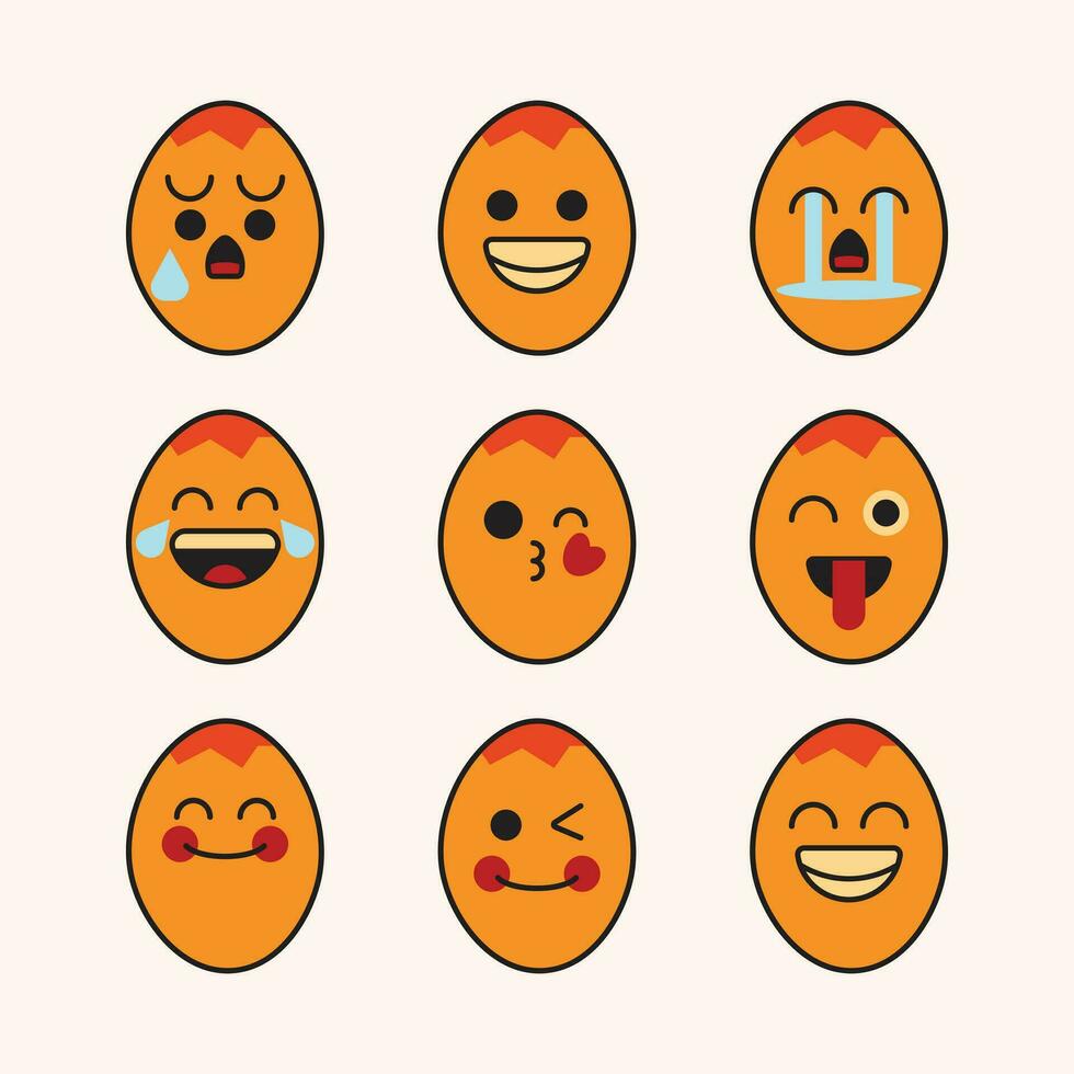 Chicken egg emoticons icon set vector