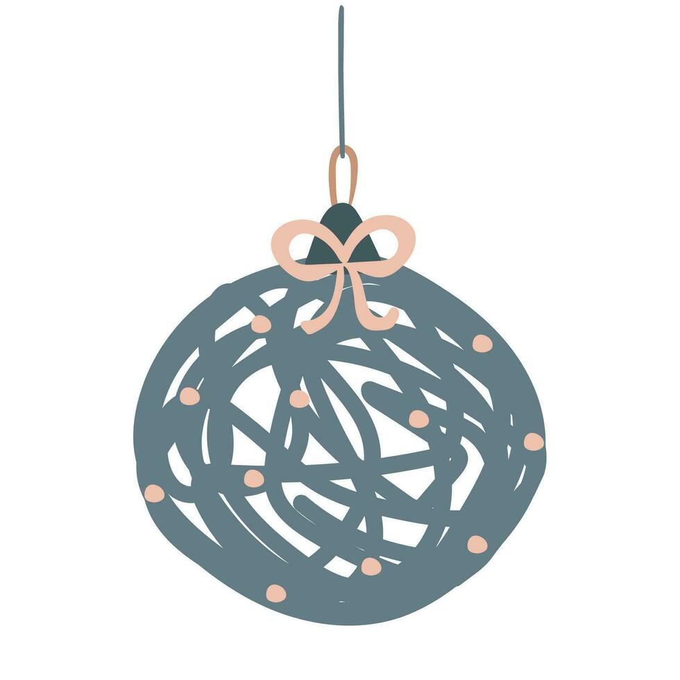Christmas toys, pendant ball from rattan with bow. Xmas, new year design. vector