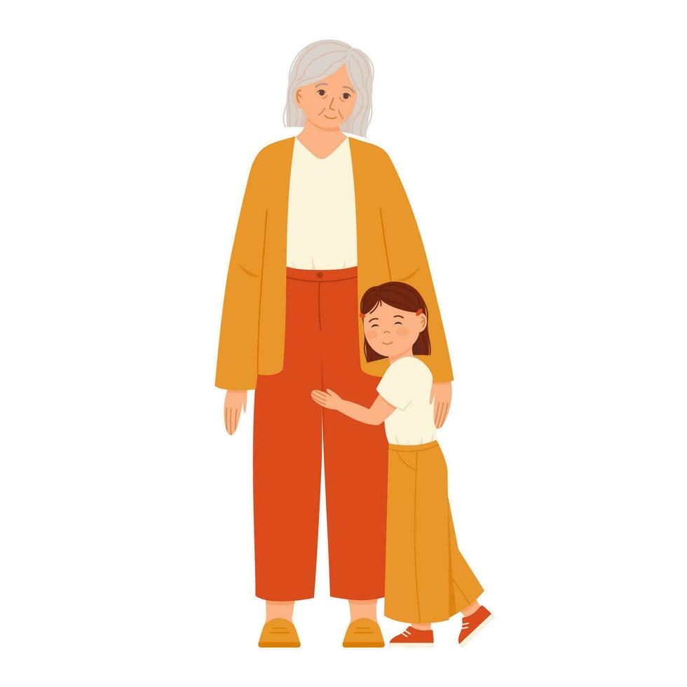 nieta abrazando su abuela. plano vector ilustración