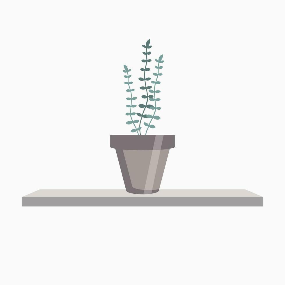 Indoor plant in a brown pot on a wall shelf on a white background vector