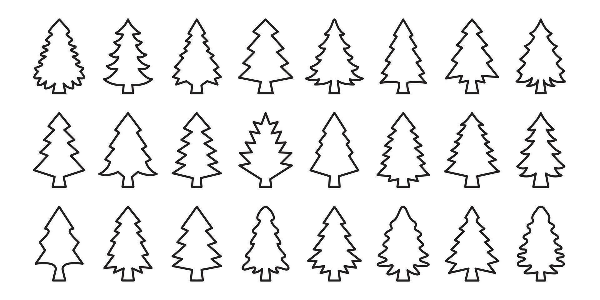 Christmas tree line icon set. Vector illustration of pine trees silhouette