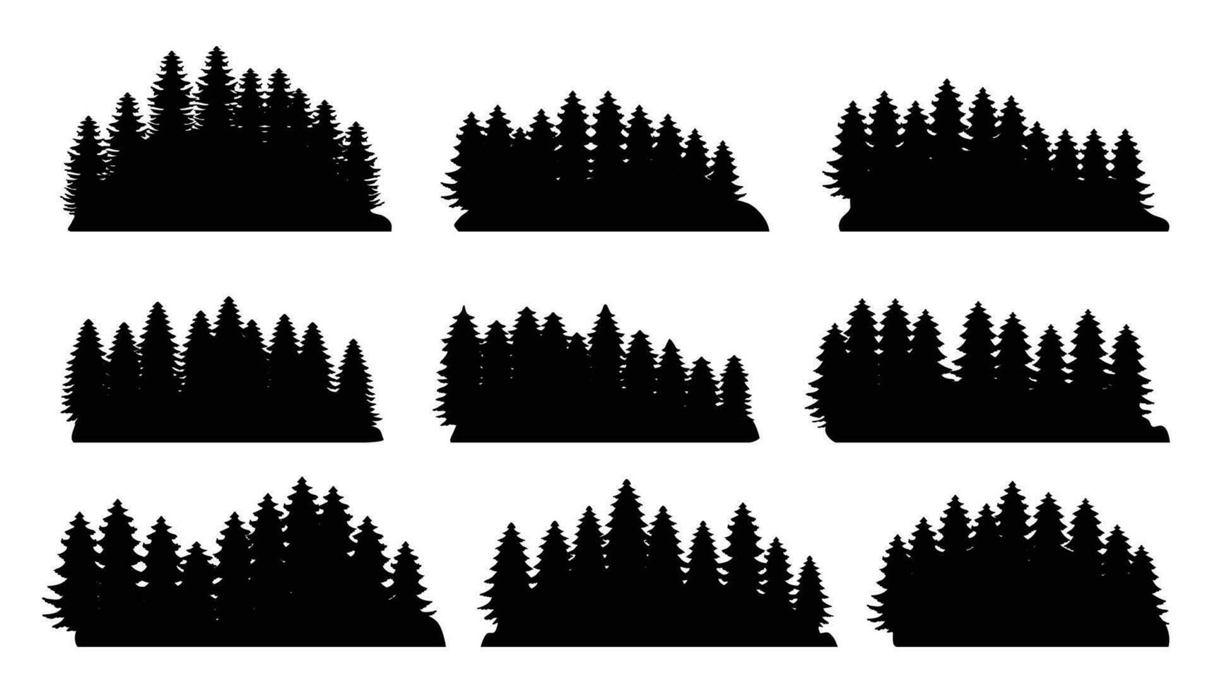 Silhouettes of pine trees lined up. Vector illustrations