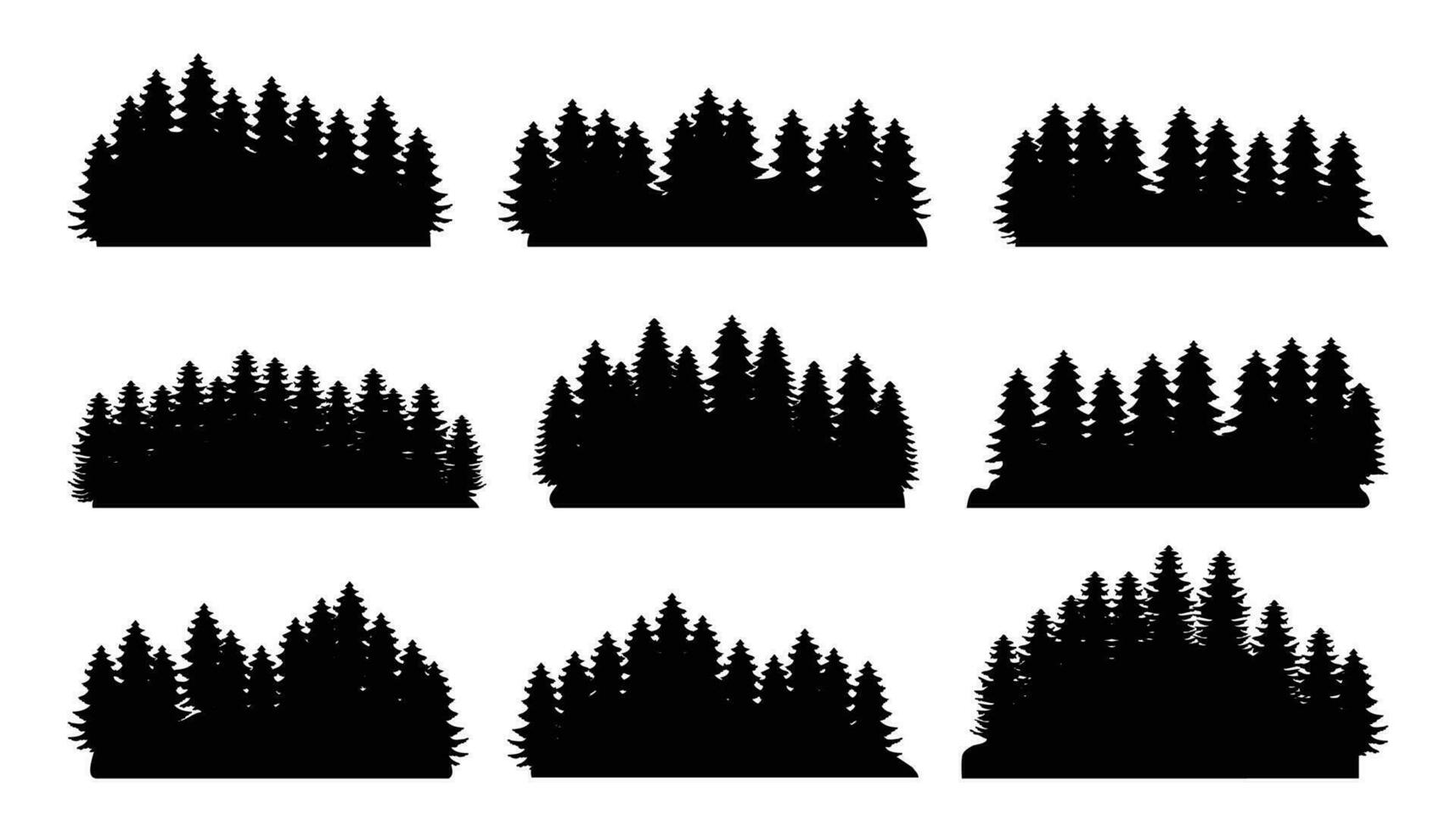 Silhouettes of pine trees lined up. Vector illustrations