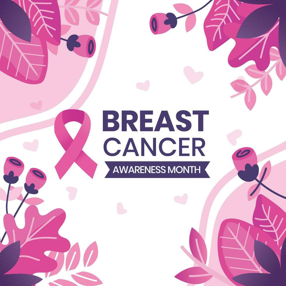 hand-drawn, flat-style background for Breast Cancer Awareness Month. vector