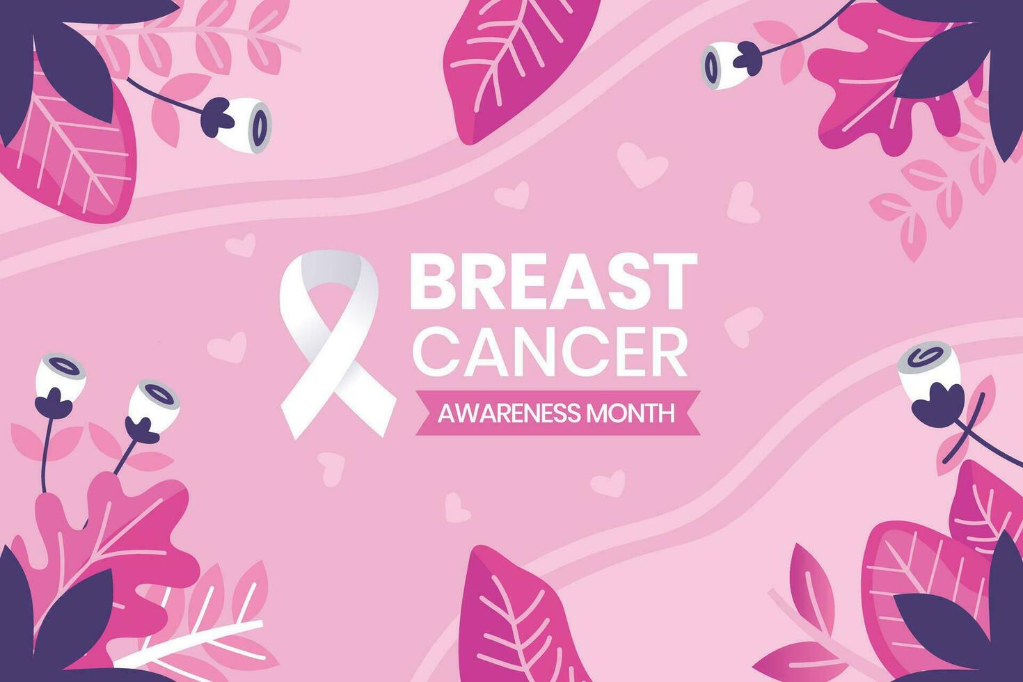 Flat breast cancer awareness month, vector hand drawn background.