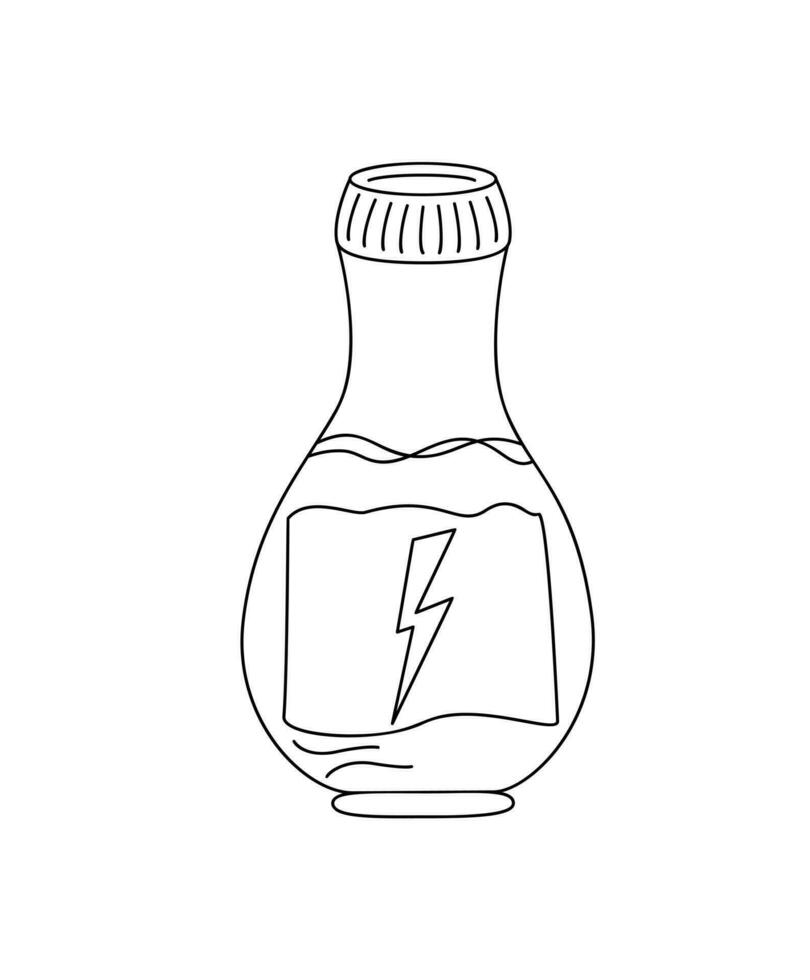 Witch poison bottle, fiol for making magic, cooking potion vector illustration, simple outline doodle hand drawn image for Halloween holiday celebrations
