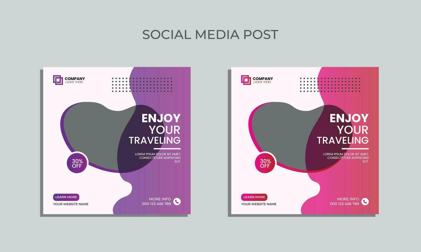 Vector traveling social media post design. editable square banner for social media. traveling agency post template.