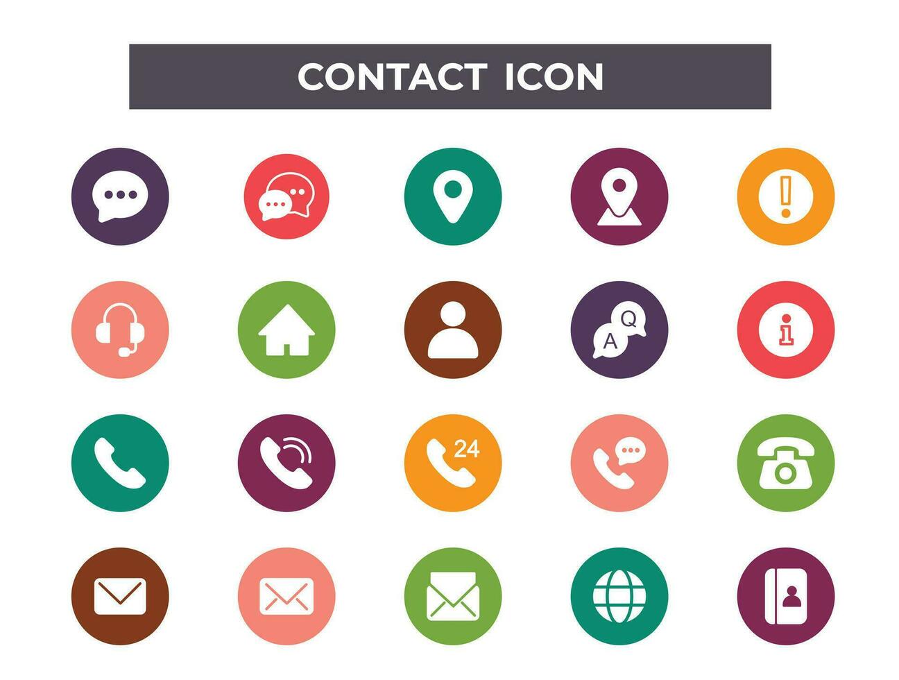 Universal contact icons set. Flat vector illustration.
