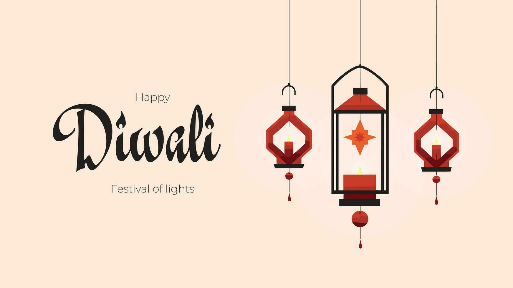 Indian holiday Happy Diwali horizontal banner. Deepavali India festival of lights cover with diya oil lamps. Hindu traditional celebration print. Creative geometric graphic art modern vector design