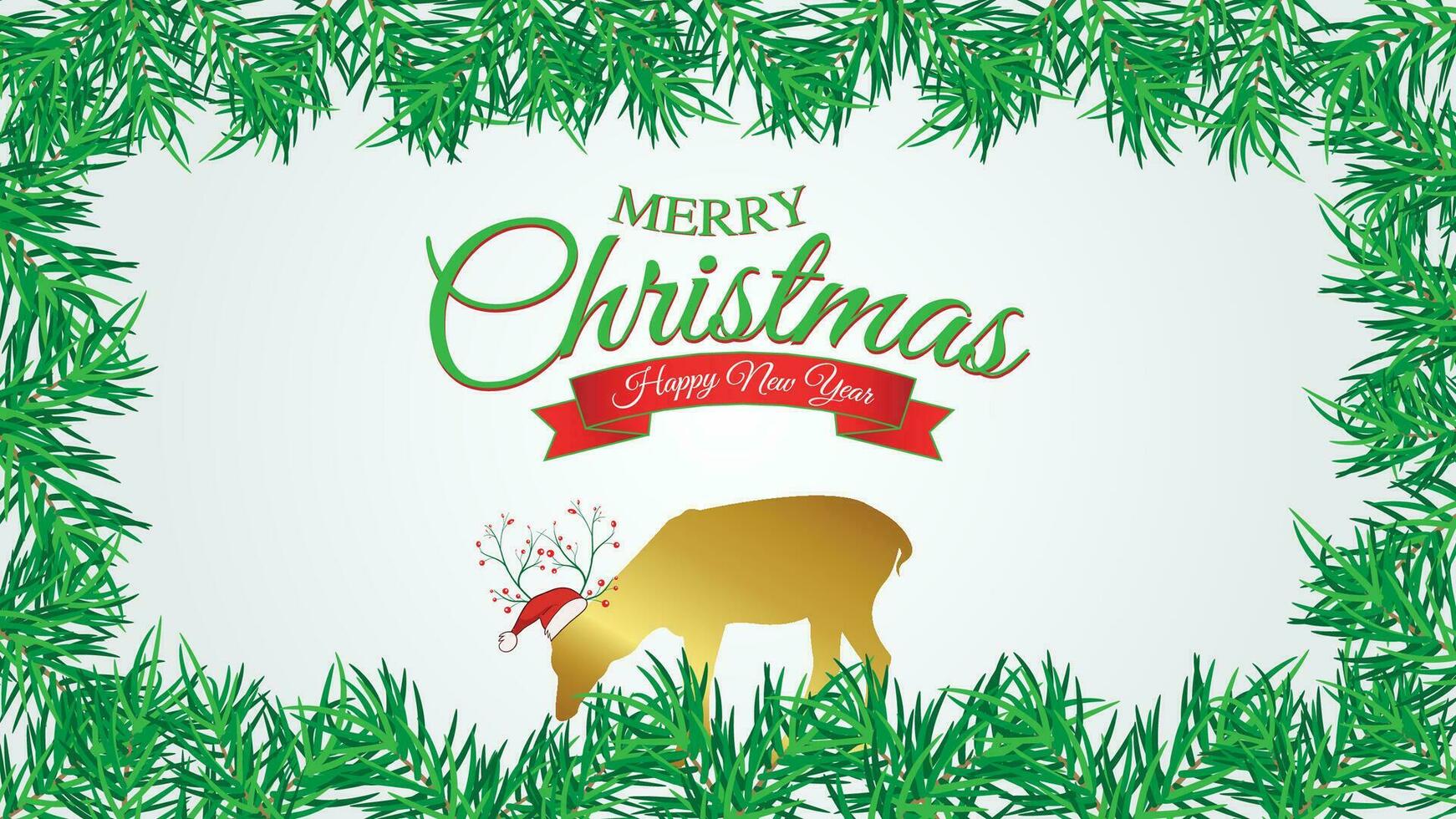 christmas deer and bird in fir tree frame vector illustration