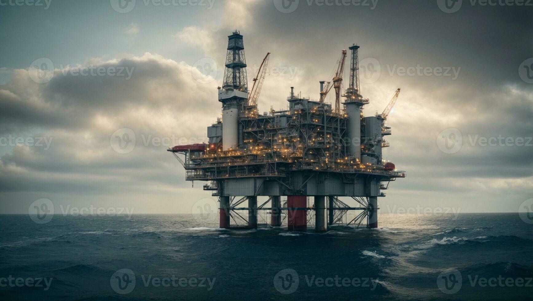 petróleo plataforma en el océano. costa afuera perforación para gas y petróleo.. ai generado foto