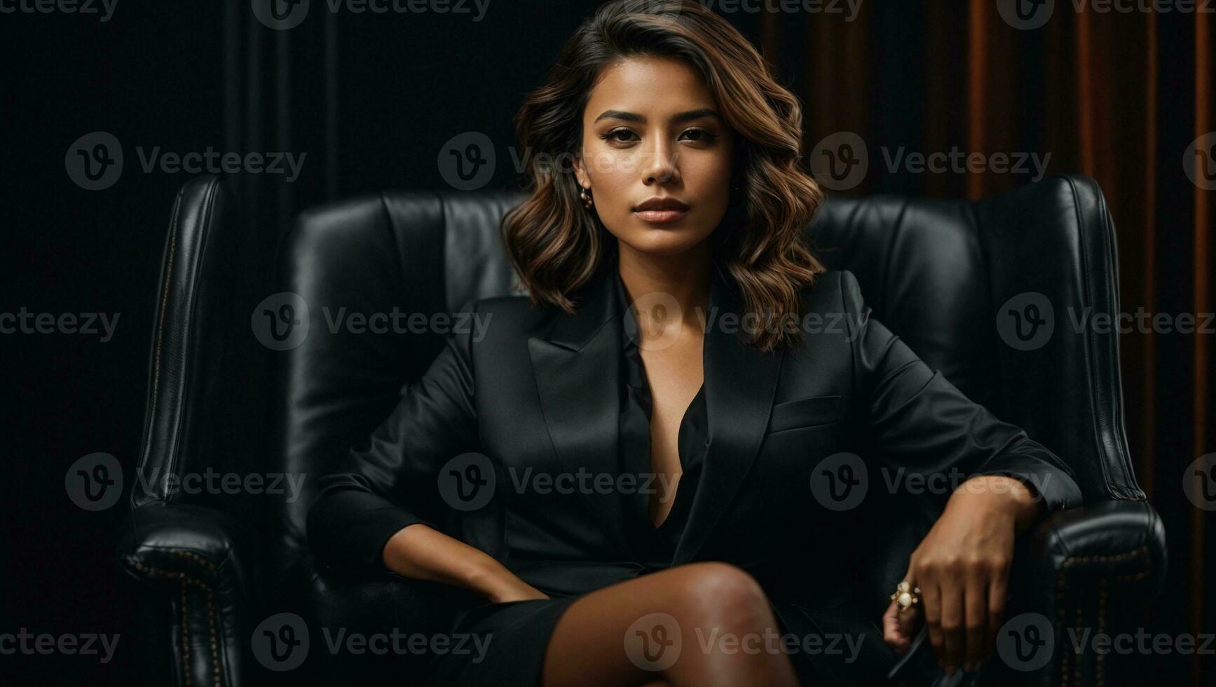 Portrait of a confident fashionable model sitting in a armchair. Ai Generated photo