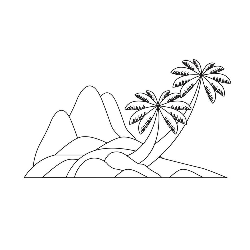 Design Beach Landscape Outline for Coloring Page or Element vector