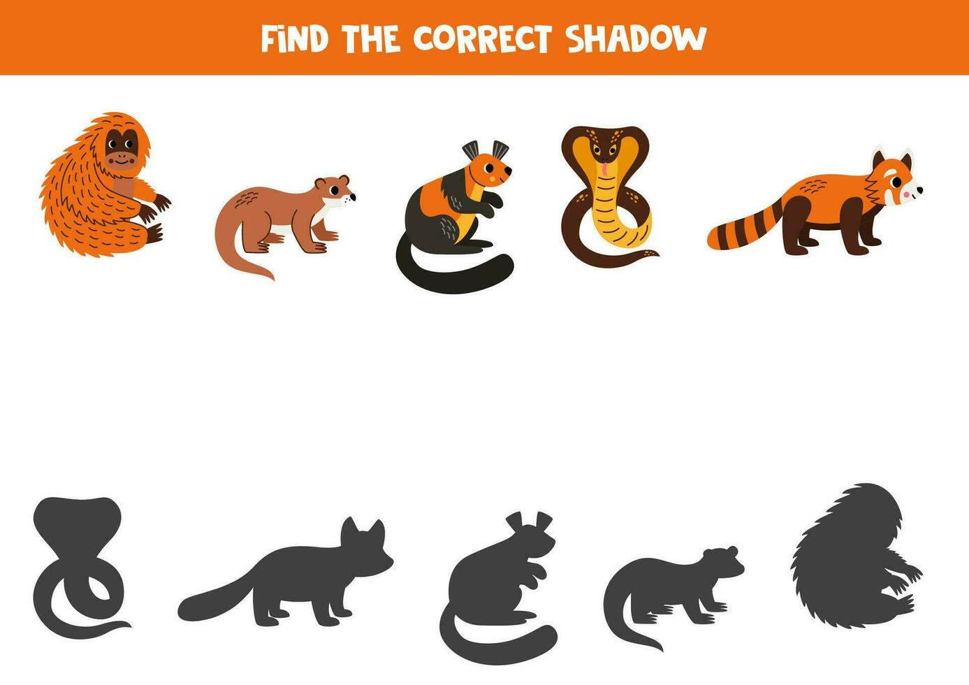 Find shadows of cute Asian animals. Educational logical game for kids. vector