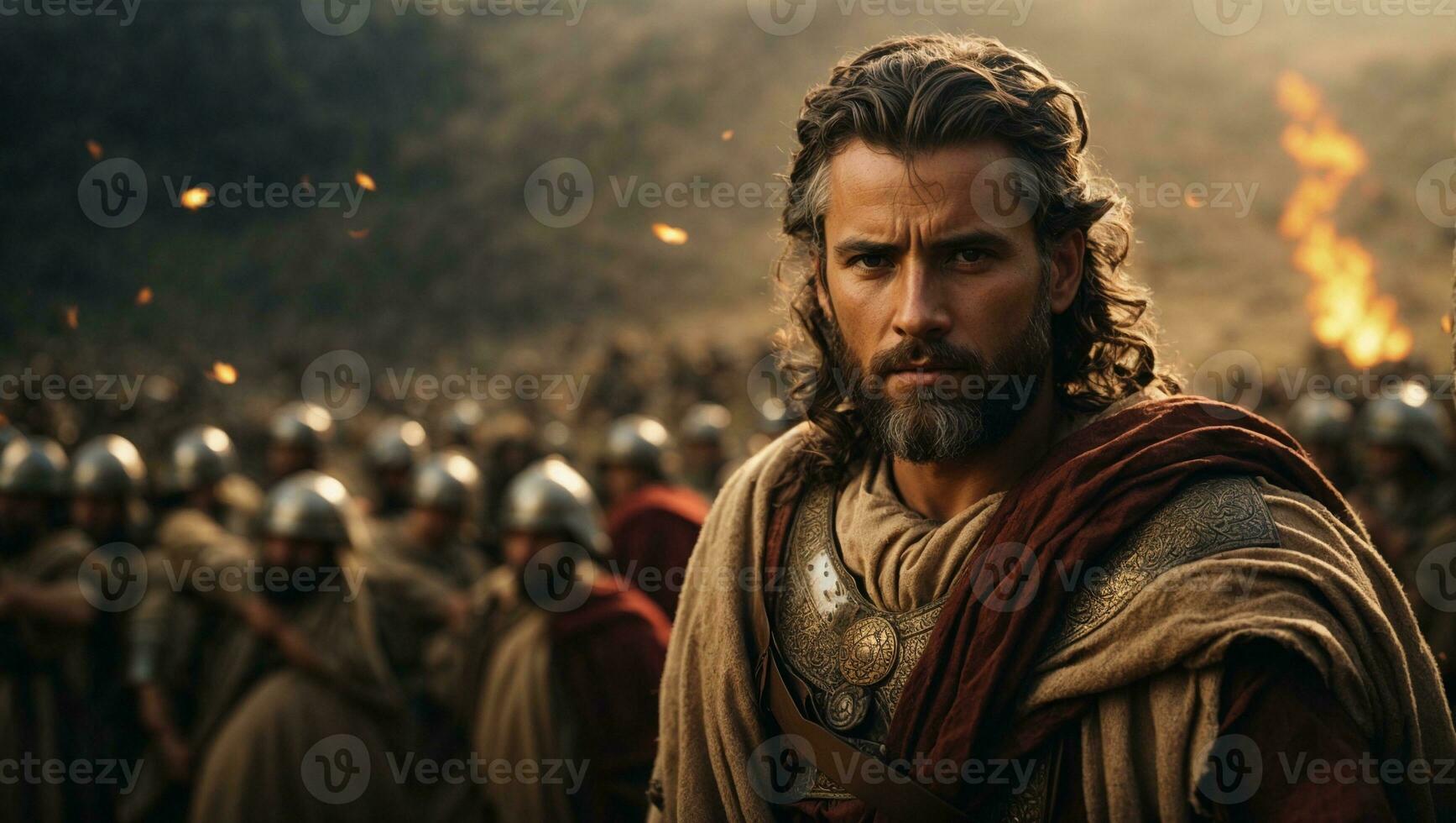 Biblical King David in the battlefield. Ai Generated photo