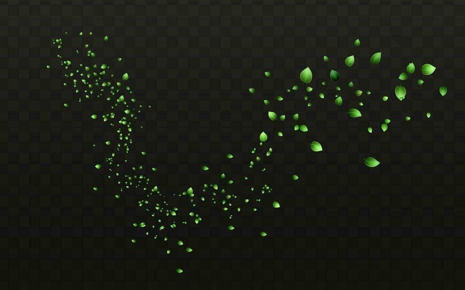 Herbal vector with herbaceous mint leaves on a transparent background. Spring green lime or tea leaves.Flying greenish leaves in the wind.