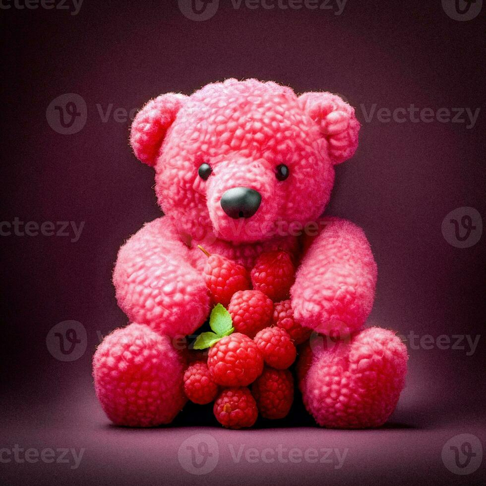 A charming teddy bear crafted from succulent raspberries   generative ai photo