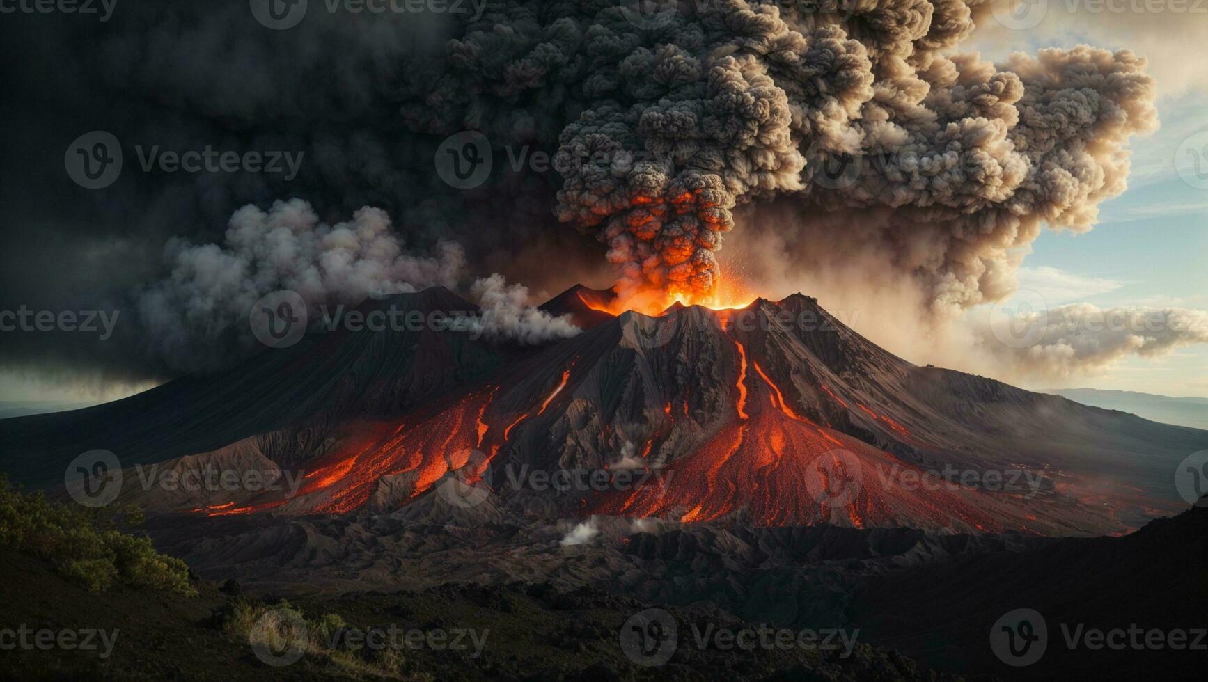 volcán erupción paisaje. ai generado foto